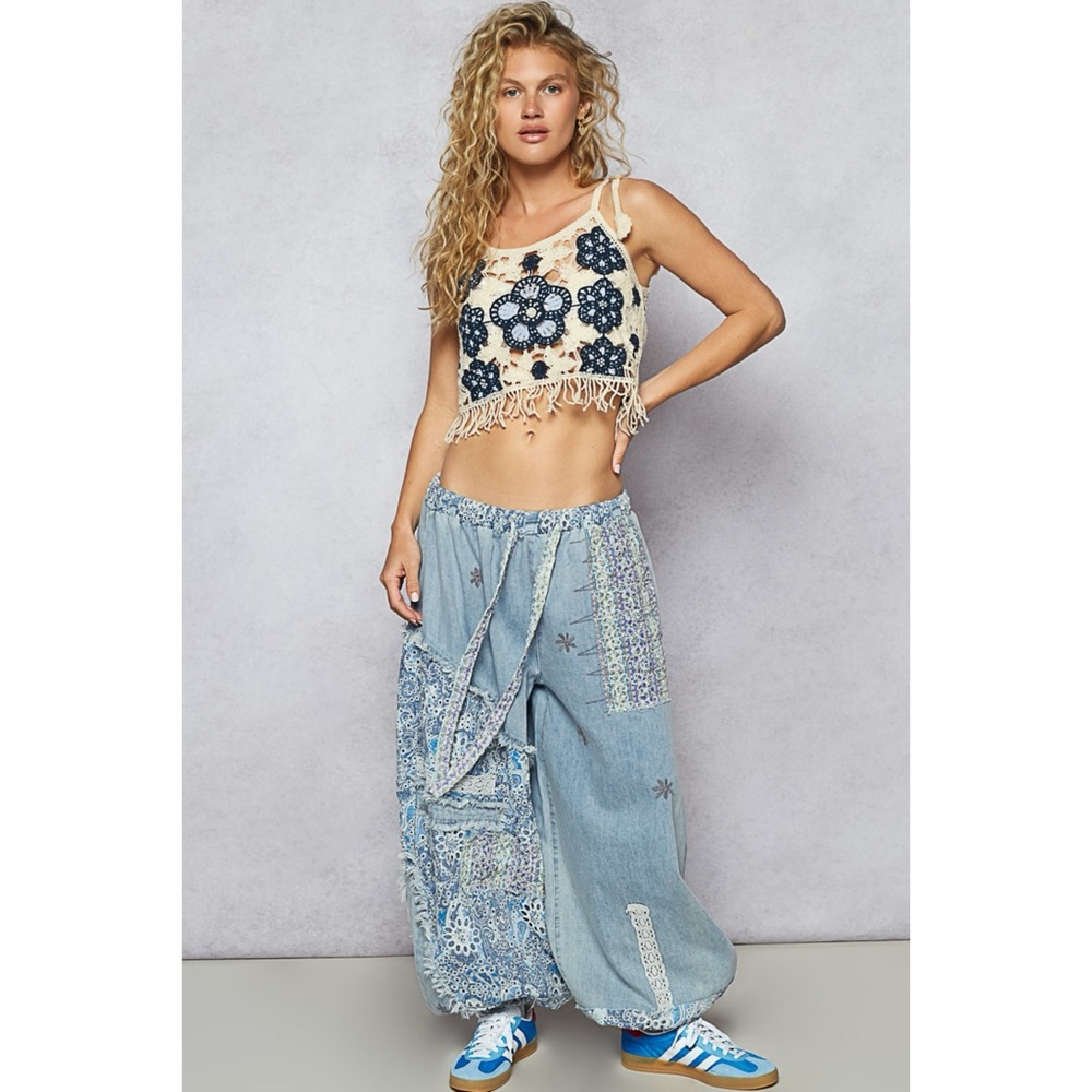 Patchwork Baggy Denim Joggers - Picture 2 of 10